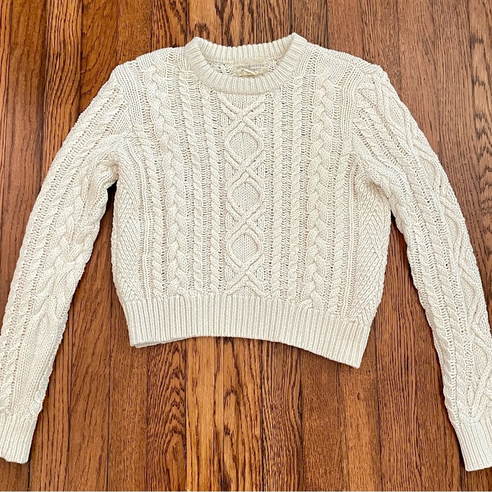 Ralph Lauren Denim & Supply Sweater Cable Knit Cream Womens Cozycore Crop